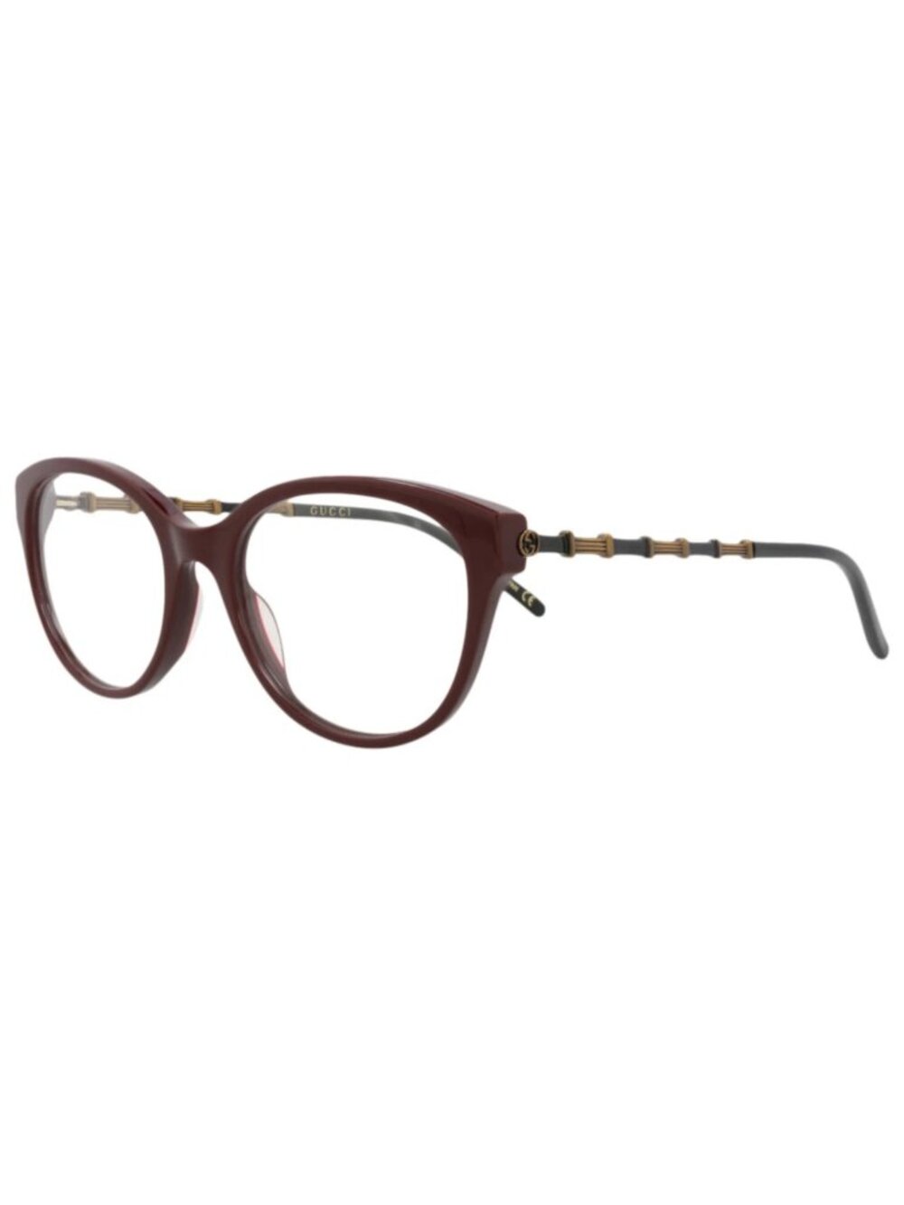 New Gucci Women's Eyeglasses Cat Eye Acetate Frame Burgundy Gold Transparent